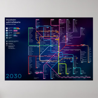 Poster Future carte du réseau ferroviaire de Stockholm