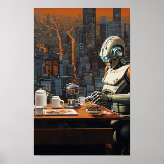 Poster futuriste de guerrier en terre cuite