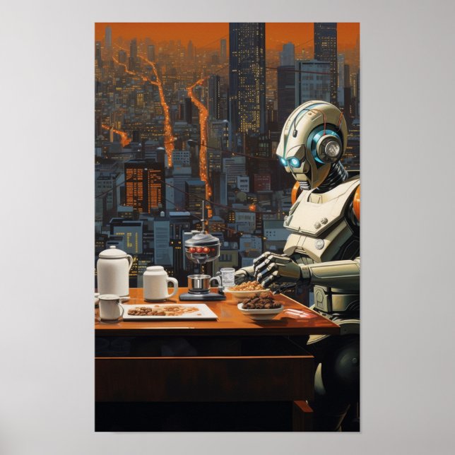 Poster futuriste de guerrier en terre cuite (Devant)
