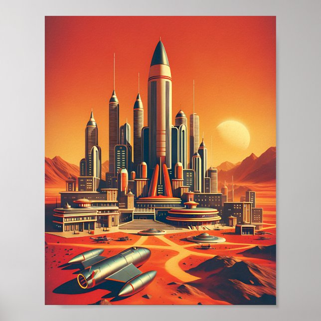 Poster Futuriste Martian City Style Mid-Century (Devant)
