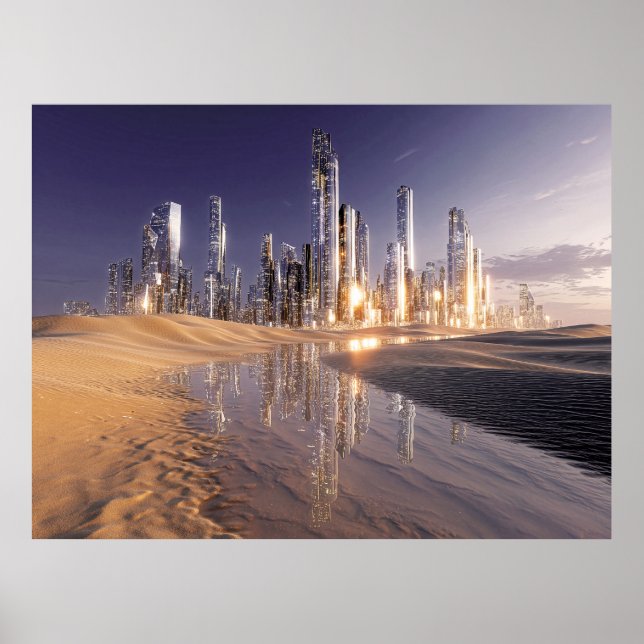 Poster Futuristic Sci-Fi City Reflected In Desert Sands (Devant)