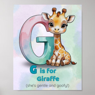 Poster G est pour Giraffe - Gentl Alphabet Animal Wall Ar