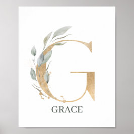 Poster G Monogramme Floral Personnalisé