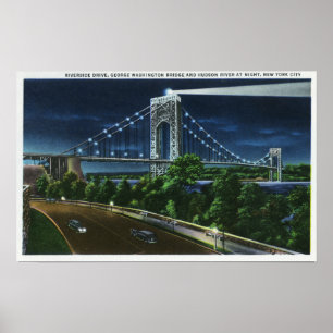 Poster G. pont de Washington, le Hudson la nuit
