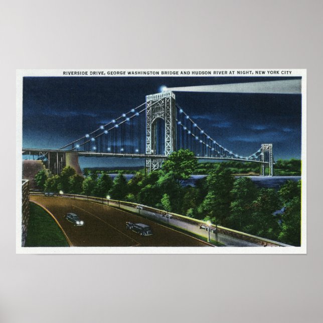Poster G. Washington Bridge, Hudson à la nuit (Devant)