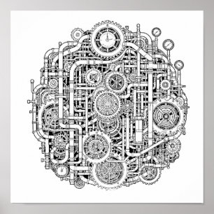 Poster Gabarit de découpage Steampunk complexe Art linéai