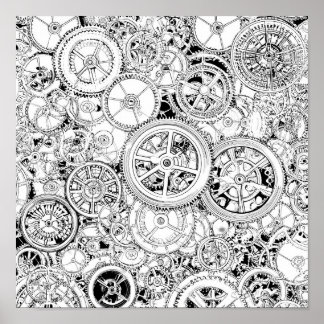 Poster Gabarit de roues dentées Steampunk répétitives de