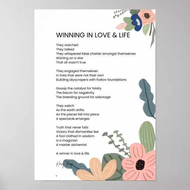 Poster Gagner dans l'amour et la vie Motivation Poème Poé (Devant)