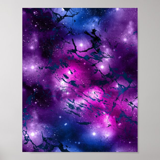 Poster Galaxie | Bleu cosmique Marbre pourpre et rose (Devant)