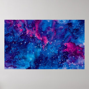 Poster Galaxie spatiale aquarelle ciel nocturne avec étoi