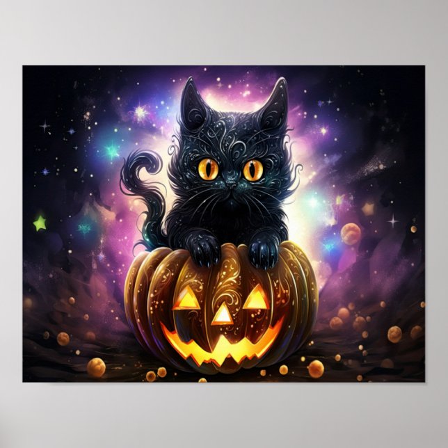 Poster Galaxy Citrouille de chat noir (Devant)