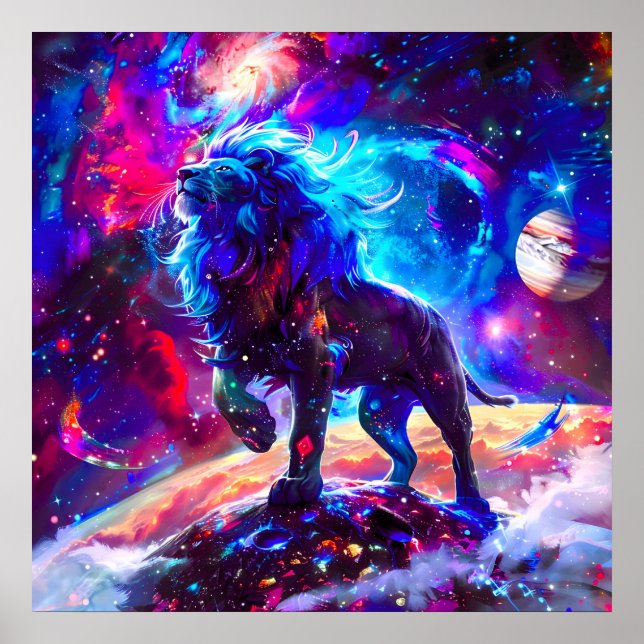 Poster Galaxy Lion Blue (Devant)
