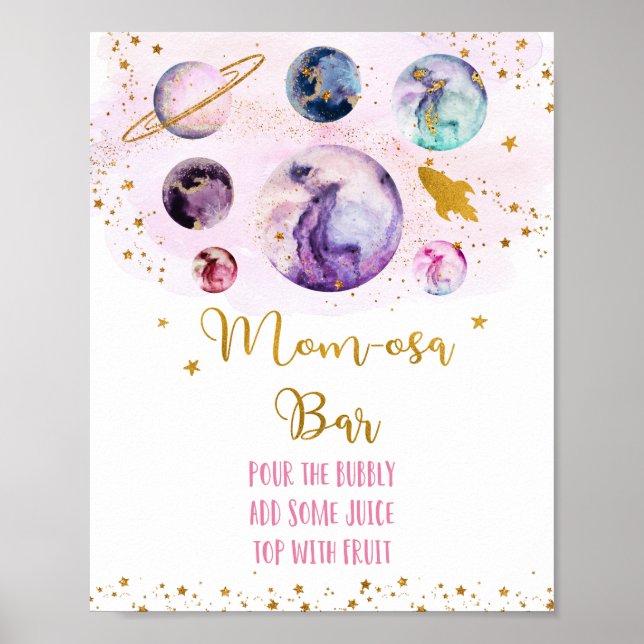 Poster Galaxy Pink Gold Baby shower Mom-osa Bar (Devant)