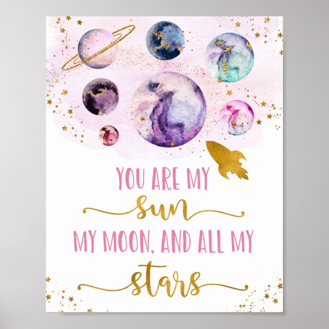 Poster Galaxy Pink Gold Vous Êtes Mes Étoiles Sun Moon (Devant)