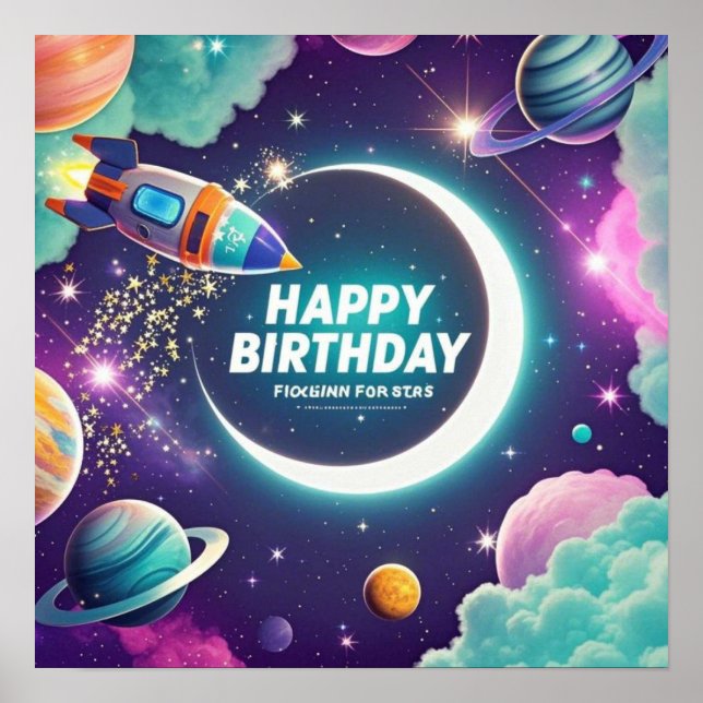 Poster Galaxy thème heureux croissant d'anniversaire lune (Devant)