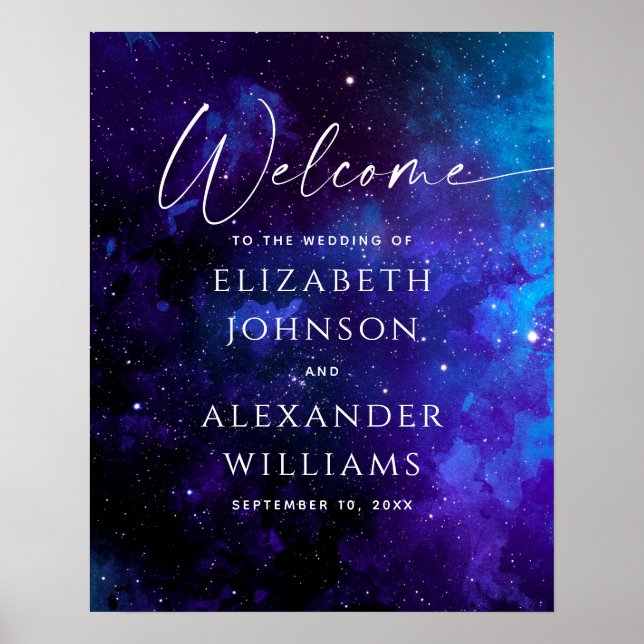 Poster Galaxy Welcome Wedding Sign | Space Starry Night (Devant)