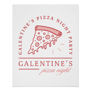 Poster Galentines pizza party filles valentines esthétiqu