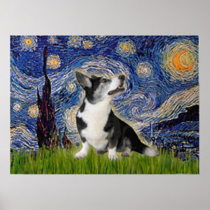Poster Gallois Corgi Bi Black Starry Night