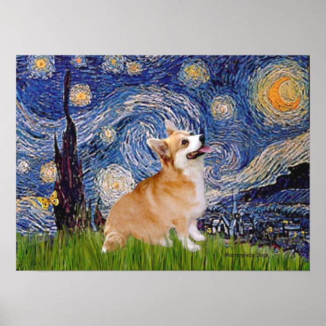 Poster Gallois Corgi Pembroke - Nuit étoilée (Devant)