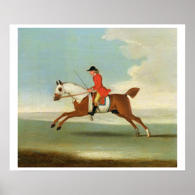 Poster Galloping Racehorse and mounted Jockey in Red (Devant)