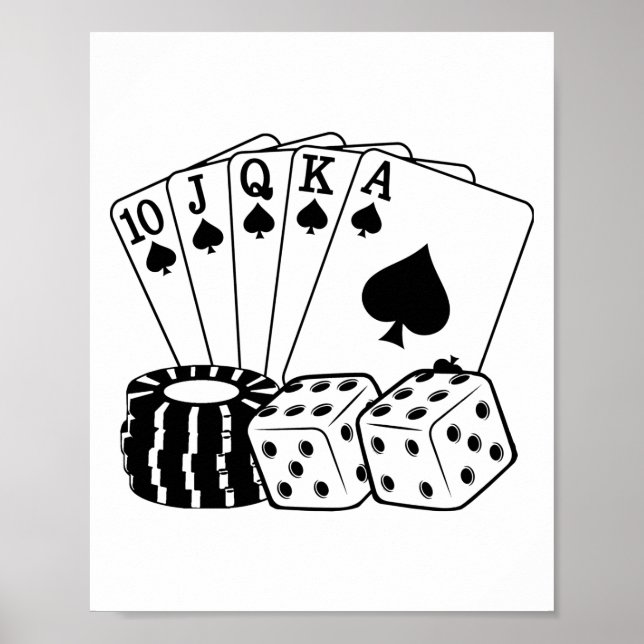 Poster Gambling Casino Cartes Dice Poker Chips Art (Devant)
