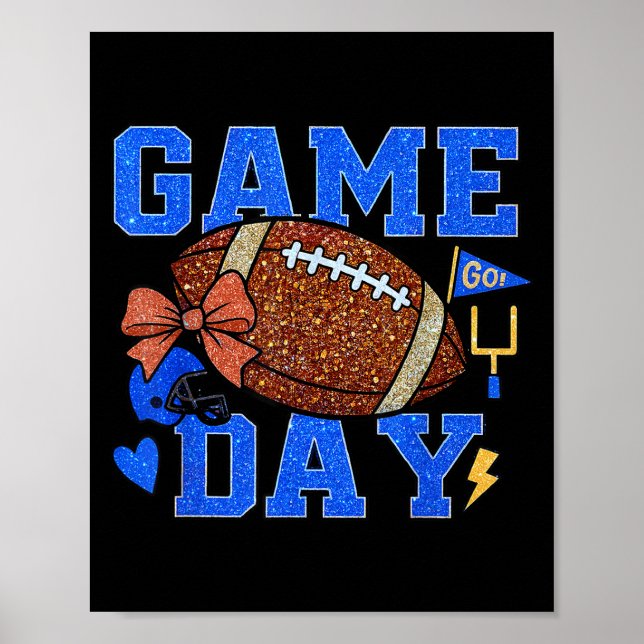 Poster Game Day Football Season Football Mama Blue Gold B (Devant)