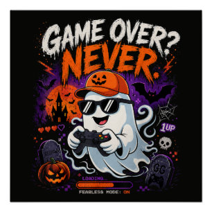 Poster Game Over Jamais Drôle Gamer Fantôme Halloween
