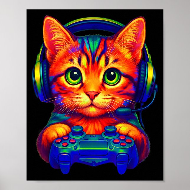 Poster Gamer Cat Video Games Boys Teen Men Girls Funny Ca (Devant)