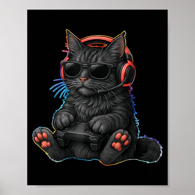 Poster Gamer Cat Video Games Boys Teen Men Girls Funny Ga (Devant)