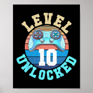 Poster Gamer Garçon Niveau 10 Déverrouillé Jeu vidéo 10e 