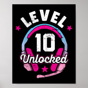 Poster Gamer Girl Level 10 Déverrouillé Jeu vidéo 10e ann