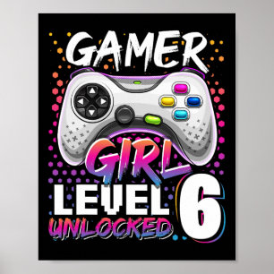 Poster Gamer Girl Niveau 6 Déverrouillé Jeu vidéo 6e anni
