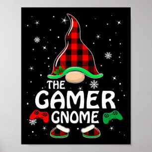 Poster Gamer Gnome Buffalo Plaid Matching Family Christma