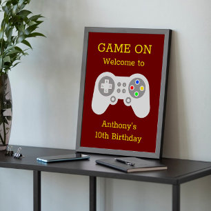 Poster Gamer moderne N'importe quel âge fête d'anniversai