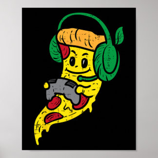 Poster Gamer Pizza Video Gaming Funny Food Men Boys Kids 