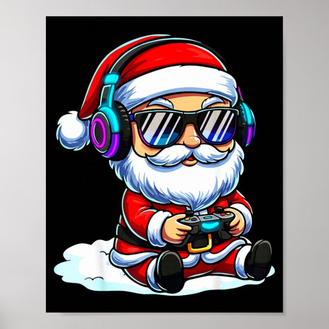 Poster Gamer Santa Video Game Christmas Gaming  (Devant)