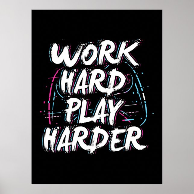 Poster Gamer Word hard Play Harder (Devant)