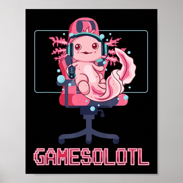 Poster Gamesolotl Axolotl Vidéo Gamer Kawaii Anime Jeu (Devant)