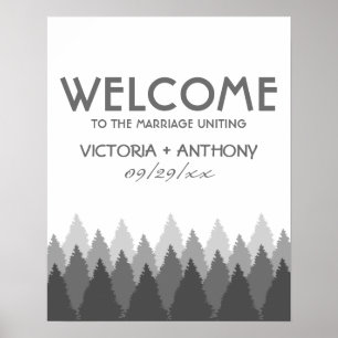 Poster Gamme de forêts grises Mariage de bois Bienvenue