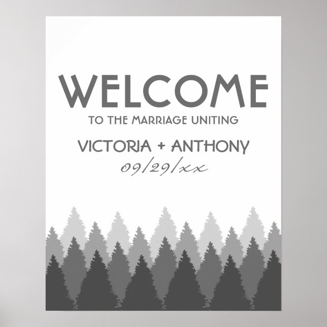 Poster Gamme de forêts grises Mariage de bois Bienvenue (Devant)