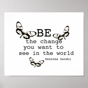 Poster Gandhi citation être le changement papillon art