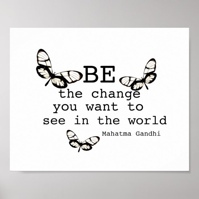 Poster Gandhi citation être le changement papillon art (Devant)
