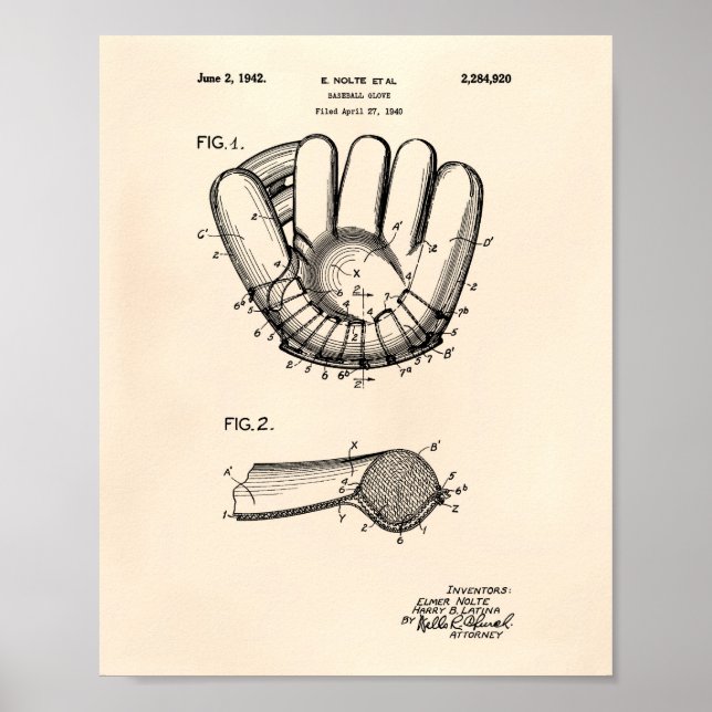 Poster Gant de baseball 1942 Brevet Art Vieux Poivre (Devant)