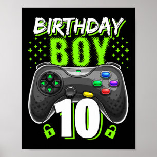 Poster Garçon 10 Manette de jeu vidéo Joueur 10ème Annive