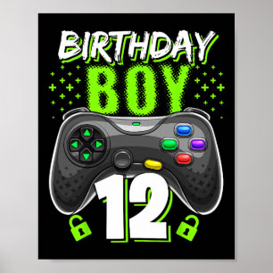 Poster Garçon 12 Manette de jeu vidéo Joueur 12e Annivers