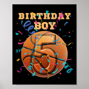 Poster Garçon 5 ans Fête Cinquième Anniversaire Sketll Jo