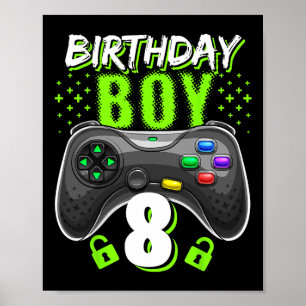 Poster Garçon 8 Manette de jeu vidéo Joueur 8e anniversai