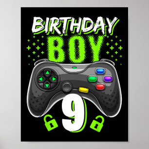 Poster Garçon 9 Manette de jeu vidéo Joueur 9e anniversai