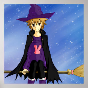 Poster Garçon anime manga avec chapeau violet et cape