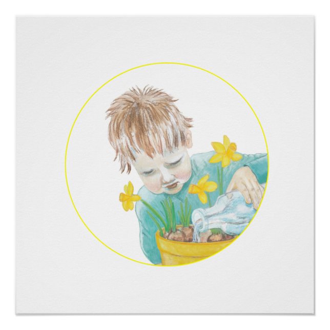 Poster Garçon Avec Daffodiles (Devant)